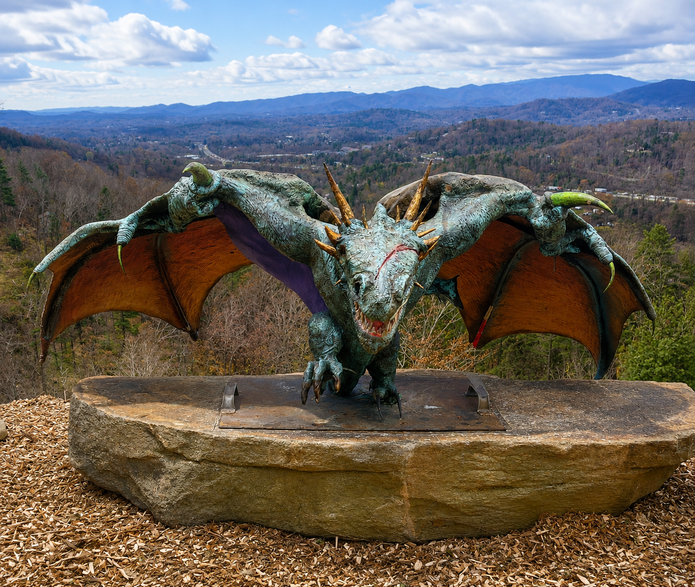The dragon sculpture at Dragons Knoll