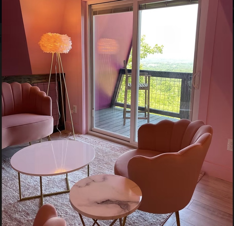Lotus seating and full-height floor lamp