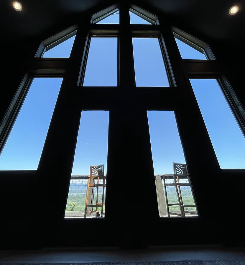Moonshadow cathedral window and Blue Ridge view